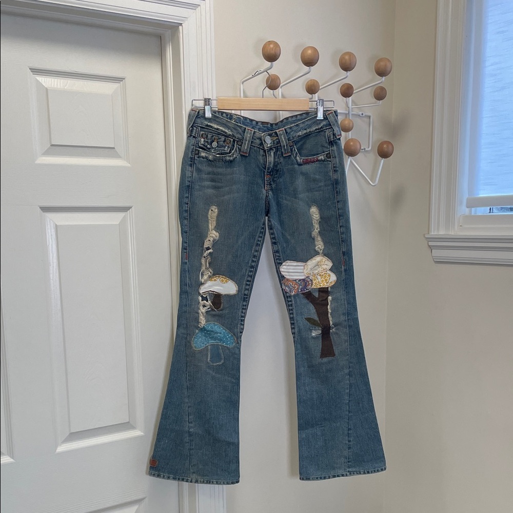 True Religion - Low Rise Flared Y2K Ashbury Pathwork Hippie Jeans Blue - 27
